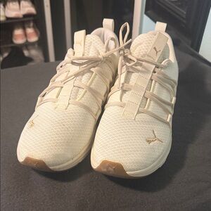 Puma Off-White Sneakers with Gold Details